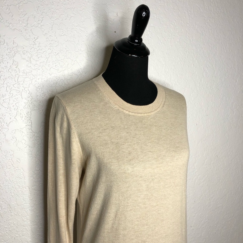 Quince oatmeal cream tan organic cotton cashmere lightweight sweater size Medium - Picture 2 of 14